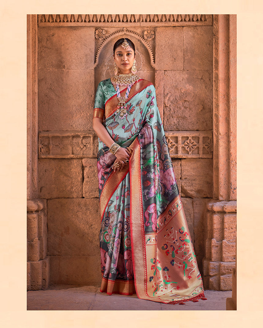 Fancy Fabric Paithani Saree With Digital Print | RP30