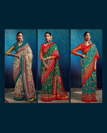 Tussar Silk Saree with Kalamkari Print & Patola Pallu With Lagdi paata | RP29