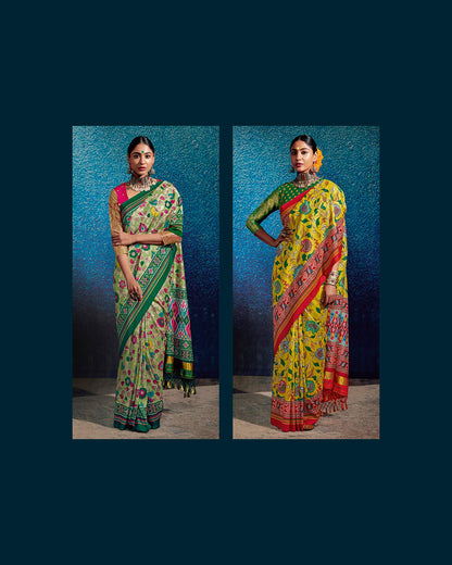 Tussar Silk Saree with Kalamkari Print & Patola Pallu With Lagdi paata | RP29