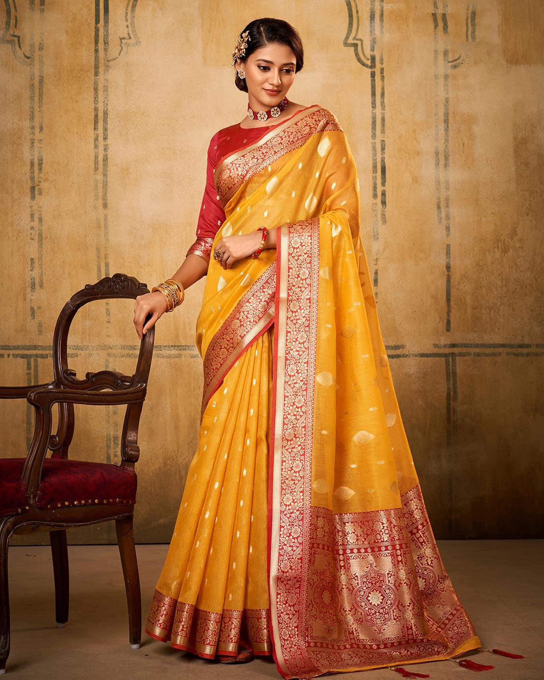 Banarasi Silk Tissue Saree with Contrast Borders | RP19